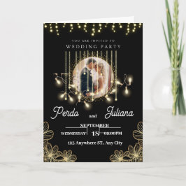 Invitación Moderno Deco Elegante Invitat negro y Boda dorado