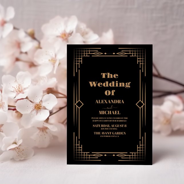 Invitación Moderno Deco Elegante Onyx Boda Negro (Subido por el creador)