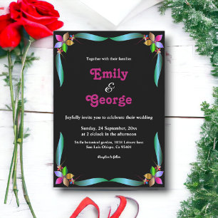 Invitación Moderno Decorativo Brillante Moda Negra Boda Flora