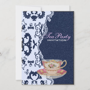 Invitación moderno denim encaje floral país Tea Fiesta