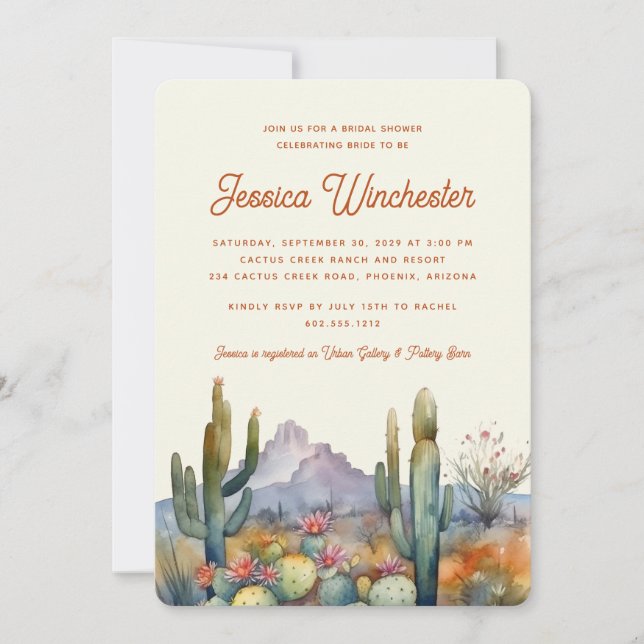 Invitación Moderno Desierto de Terracota Cactus Ducha Bridal (Anverso)
