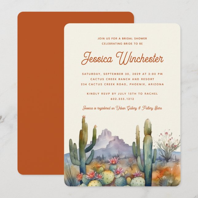 Invitación Moderno Desierto de Terracota Cactus Ducha Bridal (Anverso / Reverso)