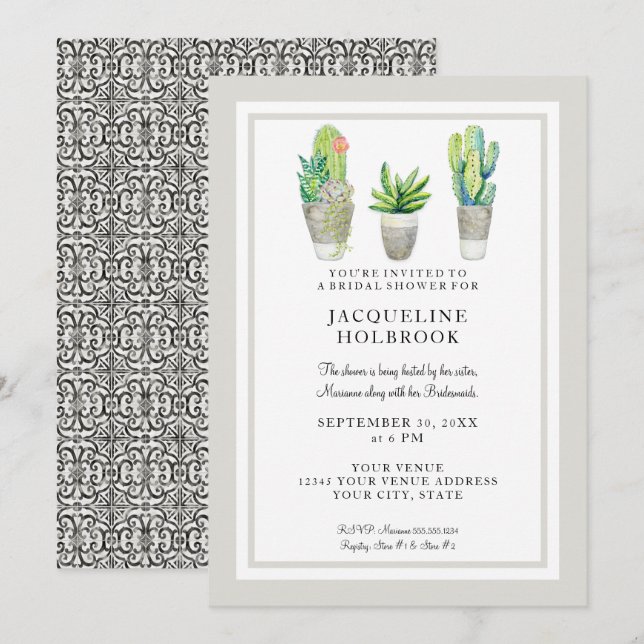 Invitación Moderno Desierto Rústico Cactus Pots Ducha Bridal (Anverso / Reverso)