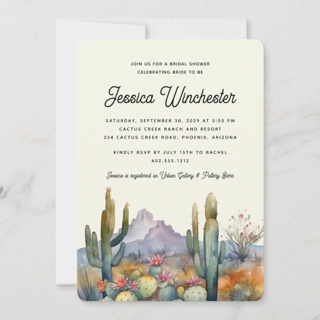 Invitación Moderno Desierto Verde Cactus Ducha Bridal Inv (Anverso)