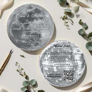 Invitación Moderno Disco Ball QR Code Full Moon Boda