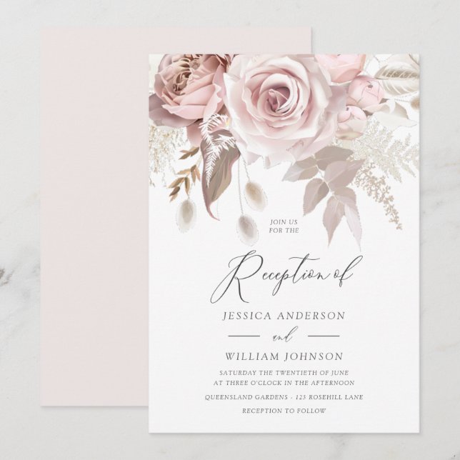 Invitación Moderno Diseñador Rosa  Rubor Boda Recepción (Anverso / Reverso)
