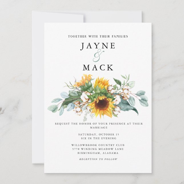 Invitación Moderno diseño contemporáneo Boda de girasoles (Anverso)