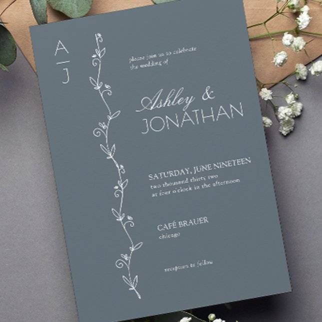 Invitación Moderno divisor botánico Boda azul turbio (Subido por el creador)