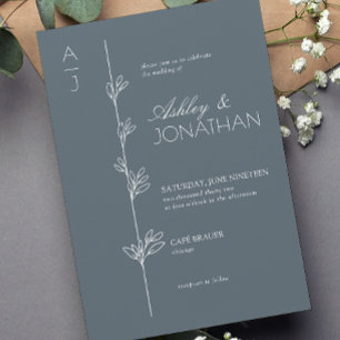 Invitación Moderno divisor botánico Boda azul turbio