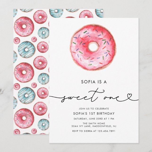 Invitación Moderno Donut Minimalista dulce un cumpleaños (Anverso / Reverso)