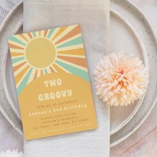 Invitación Moderno Dos Groovy Retro Sol Primer Cumpleaños