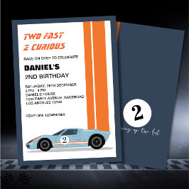 Invitación Moderno dos Race Car Boy Segundo Cumpleaños