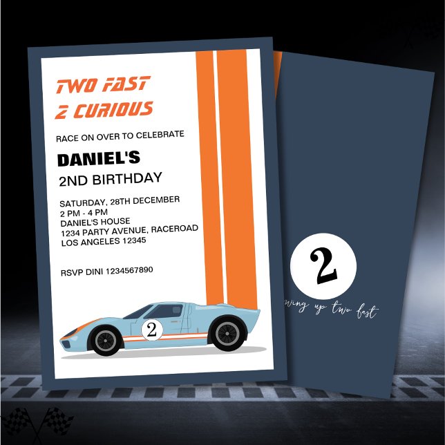 Invitación Moderno dos Race Car Boy Segundo Cumpleaños (Subido por el creador)