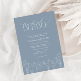Invitación Moderno Dusty Blue Floral Brunch & Bubbly Shower