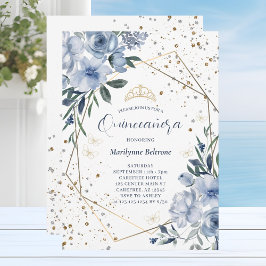 Invitación Moderno Dusty Blue Gold Quinceañera