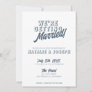 Invitación Moderno Dusty Blue Retro Negrita Funky Boda