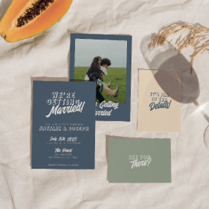 Invitación Moderno Dusty Blue Retro Negrita Funky Boda