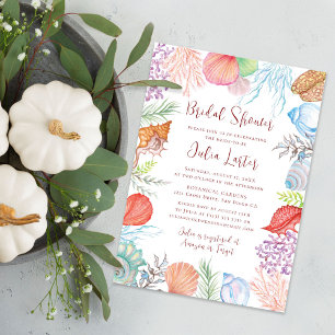 Invitación Moderno Dusty Blue Sea Shell Beach Bridal Shower