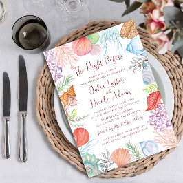 Invitación Moderno Dusty Blue Sea Shell Beach Ensayo Cena