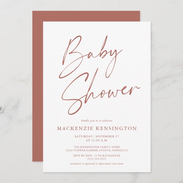 Invitación Moderno Earth Tones Simple Script Baby Shower (Anverso / Reverso)