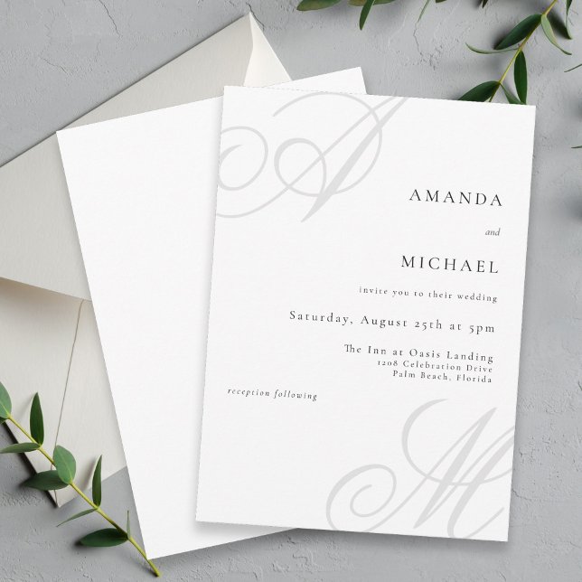 Invitación Moderno Edge Elegant Minimal Monograma Boda (A simple minimalist wedding invitation with elegant layout and styling.)