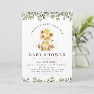 Invitación Moderno Eeucalipto Verde Foliage Lion Baby Shower