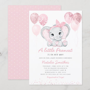 Invitación Moderno elefante lindo Chica globos Baby Shower