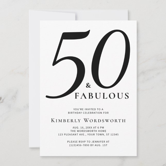 Invitación Moderno Elegante 50 Cumpleaños Quincuagésimo Fabul (Anverso)