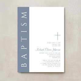 Invitación Moderno Elegante Bautizo Cruz Azul Polvo
