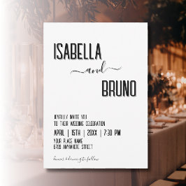 Invitación Moderno, elegante Boda de texto negro personalizad