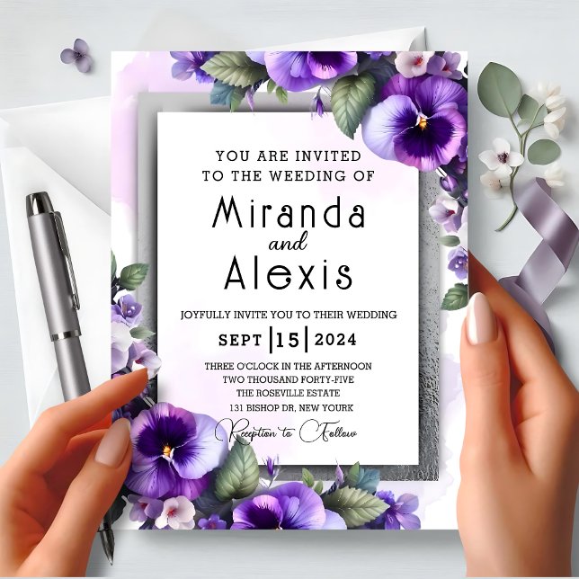 Invitación Moderno, elegante Boda violeta morado y plateado (Subido por el creador)