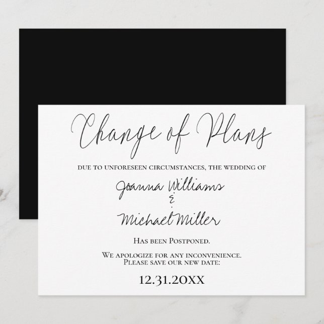 Invitación Moderno Elegante Cambio de Planes Boda (Anverso / Reverso)