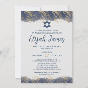 Invitación Moderno Elegante Estrella de David Bar Mitzvah Azu