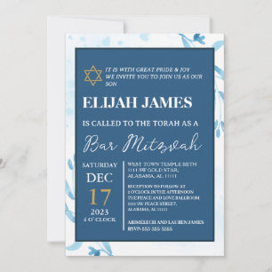 Invitación Moderno Elegante Estrella de David Bar Mitzvah Azu