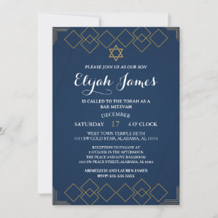 Invitación Moderno Elegante Estrella de David de Oro Bar Mitz