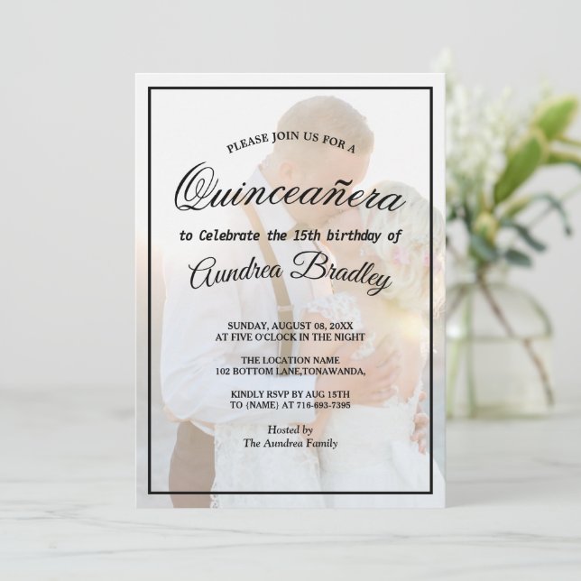 Invitación moderno elegante Faux Vellum foto cumpleaños (Anverso de pie)