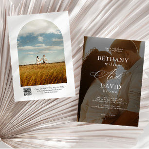 Invitación Moderno Elegante Foto De 2 Arcos Código QR Boda Rs