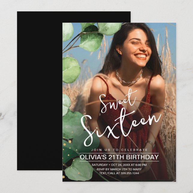 Invitación Moderno Elegante Foto Rústico Dulce 16 Cumpleaños (Anverso / Reverso)