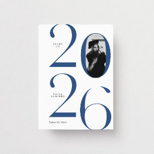 Invitación Moderno Elegante Graduación 2026 Blanco y Azul Fot