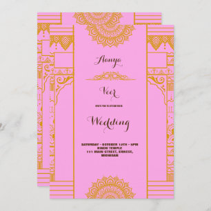 Invitación moderno elegante mandala dorada Boda rosa
