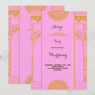 Invitación moderno elegante mandala dorada Boda rosa