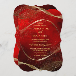 Invitación Moderno, elegante oro y rojo