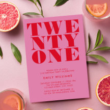 Moderno Elegante Rojo Rosa Negrita 21 cumpleaños