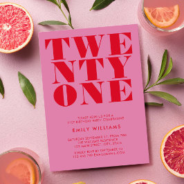 Invitación Moderno Elegante Rojo Rosa Negrita 21 cumpleaños