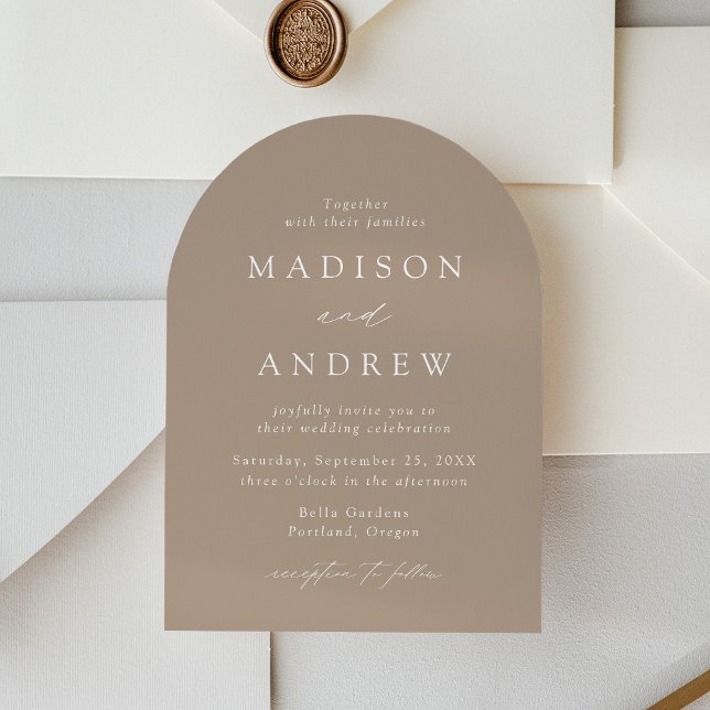 Invitación Moderno Elegante Script Beige Arco Boda (Subido por el creador)