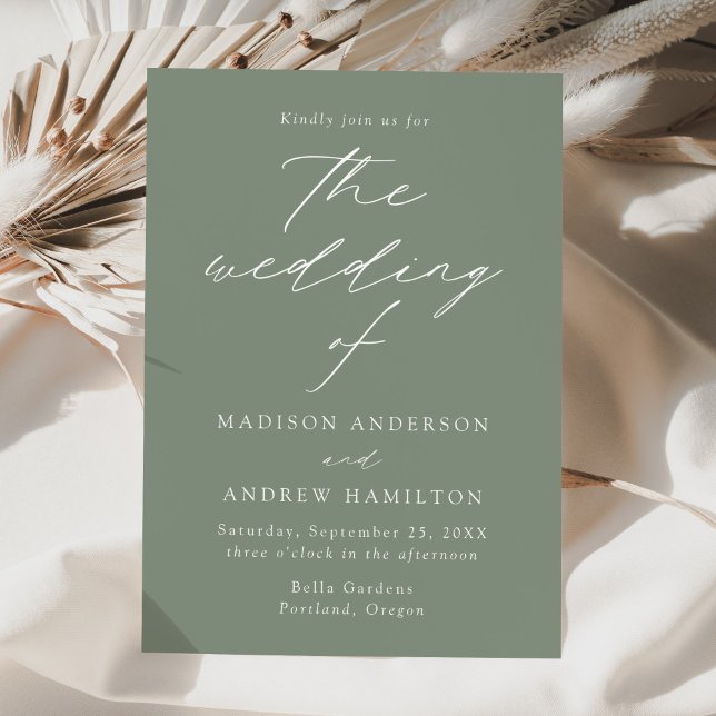 Invitación Moderno Elegante Script Verde Salvia Boda (Subido por el creador)