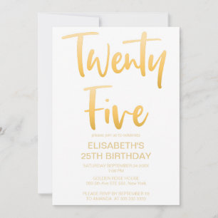Invitación Moderno Elegante Simple Blanco 25 cumpleaños fiest
