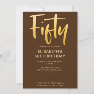 Invitación Moderno Elegante Simple Brown 50 cumpleaños