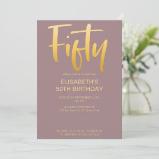 Invitación Moderno Elegante Simple Mauve 50 cumpleaños fiesta