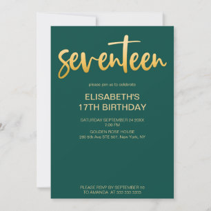 Invitación Moderno Elegante Simple Verde/Oro 17 Fiesta de Cum